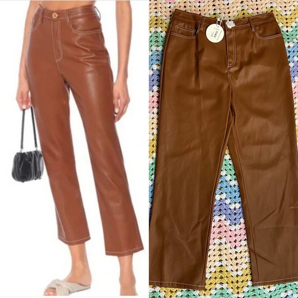 STAUD Pants - NWT Womens Staud Eli Pants 12 L Whiskey Brown Polyurethane Faux-Leather $350